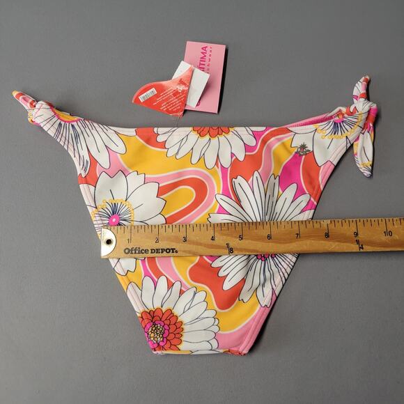 Cia Maritima Cheeky Bikini Bottom Womens M Retro Floral Swim Brazilian Ruched - Picture 11 of 13